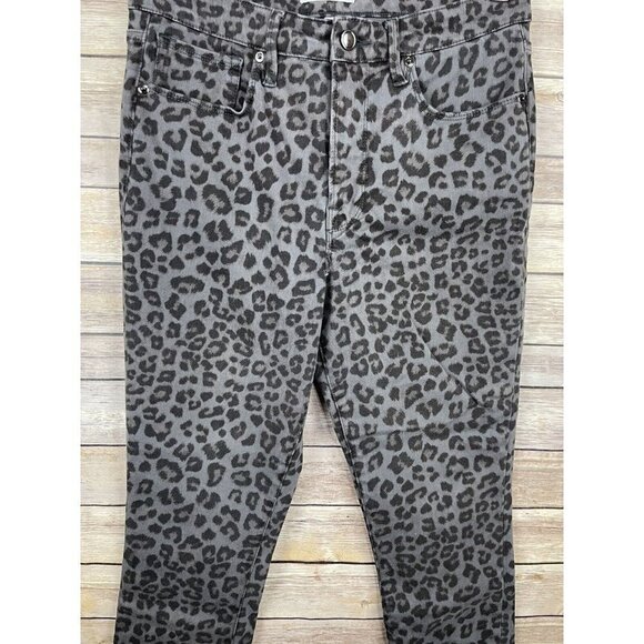 GOOD AMERICAN Size 10 Good Legs Gray Leopard Print High Rise Skinny Jeans Read - Picture 3 of 11